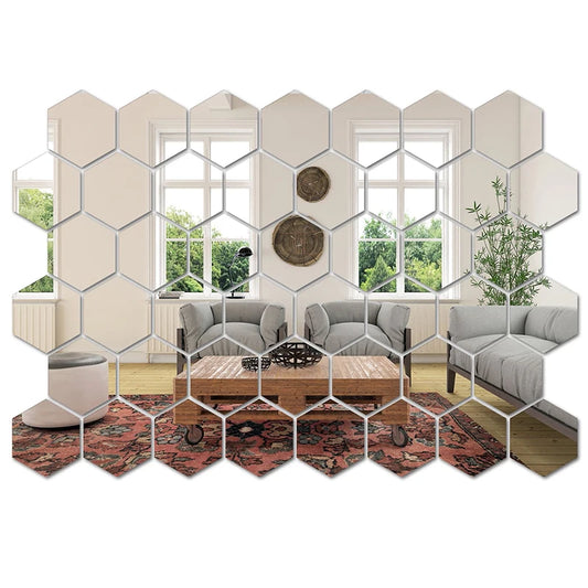 3D Hexagon Mirror Wall Stickers - DIY Decorative Tile Stickers for Home Use.